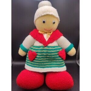 Hand Knitted Mrs Claus Christmas Stuffed Plush Xmas Grannycore Cottagecore 18"